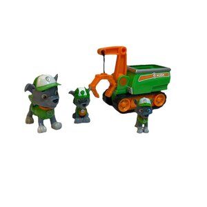 SpinMaster Paw Patrol Rocky Dog Pups 3 Figures With Rescue Crane Vehicle Toy Lot
